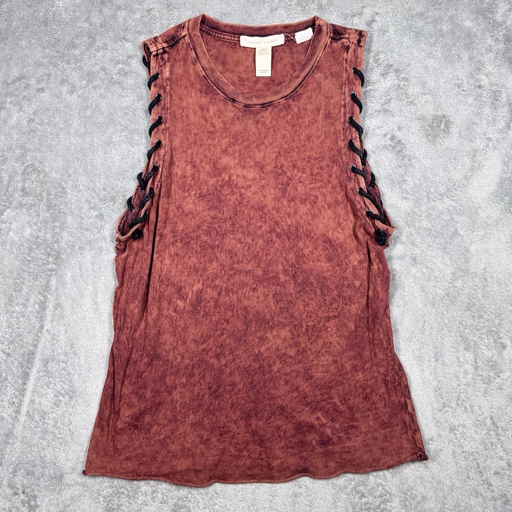 Gilded Intent Women's Small Rust Acid Wash Lace Up Side Tank Top‎ Boho